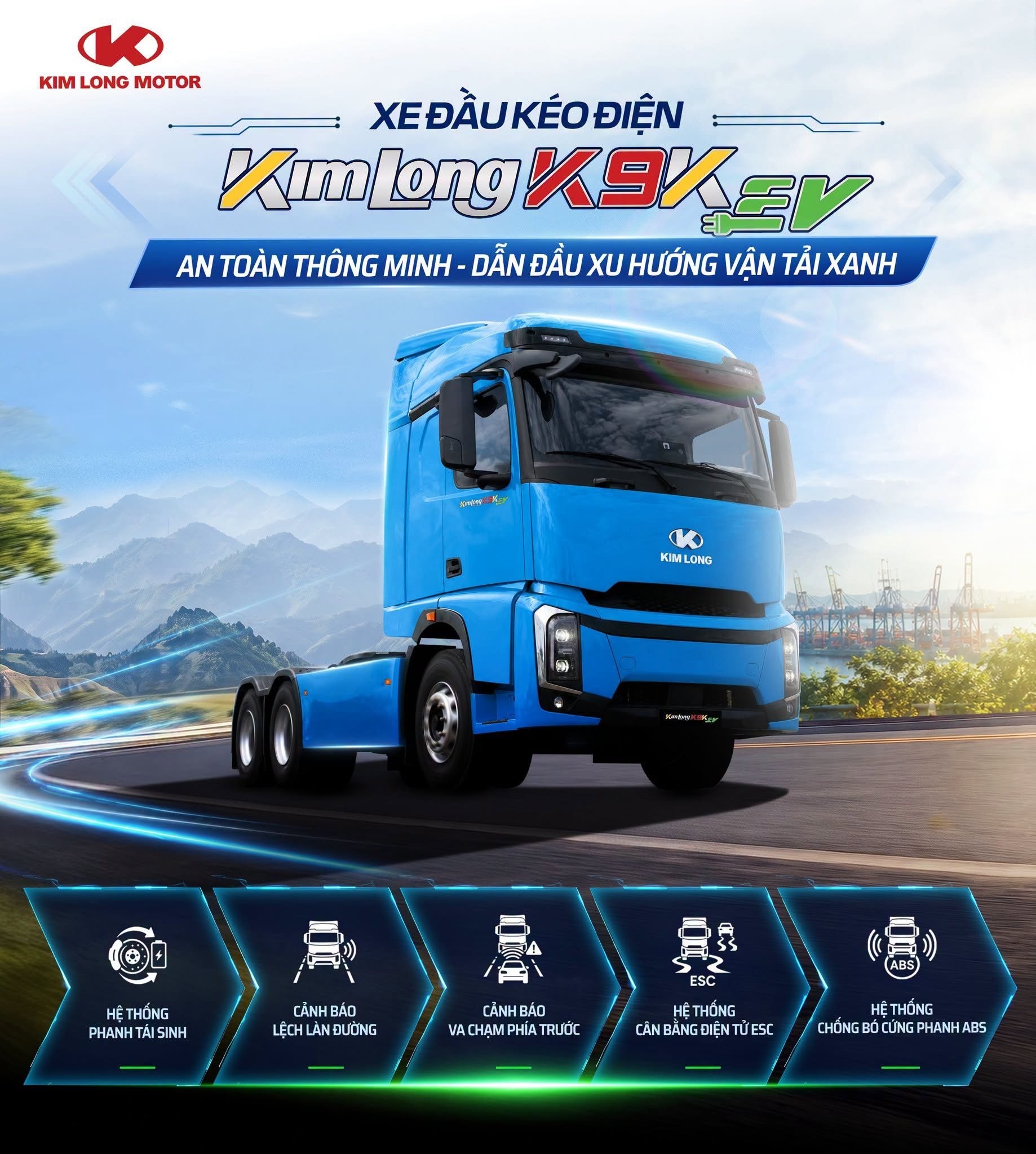 Hệ thống an toàn thông minh trên xe đầu kéo điện Kim Long K9K EV