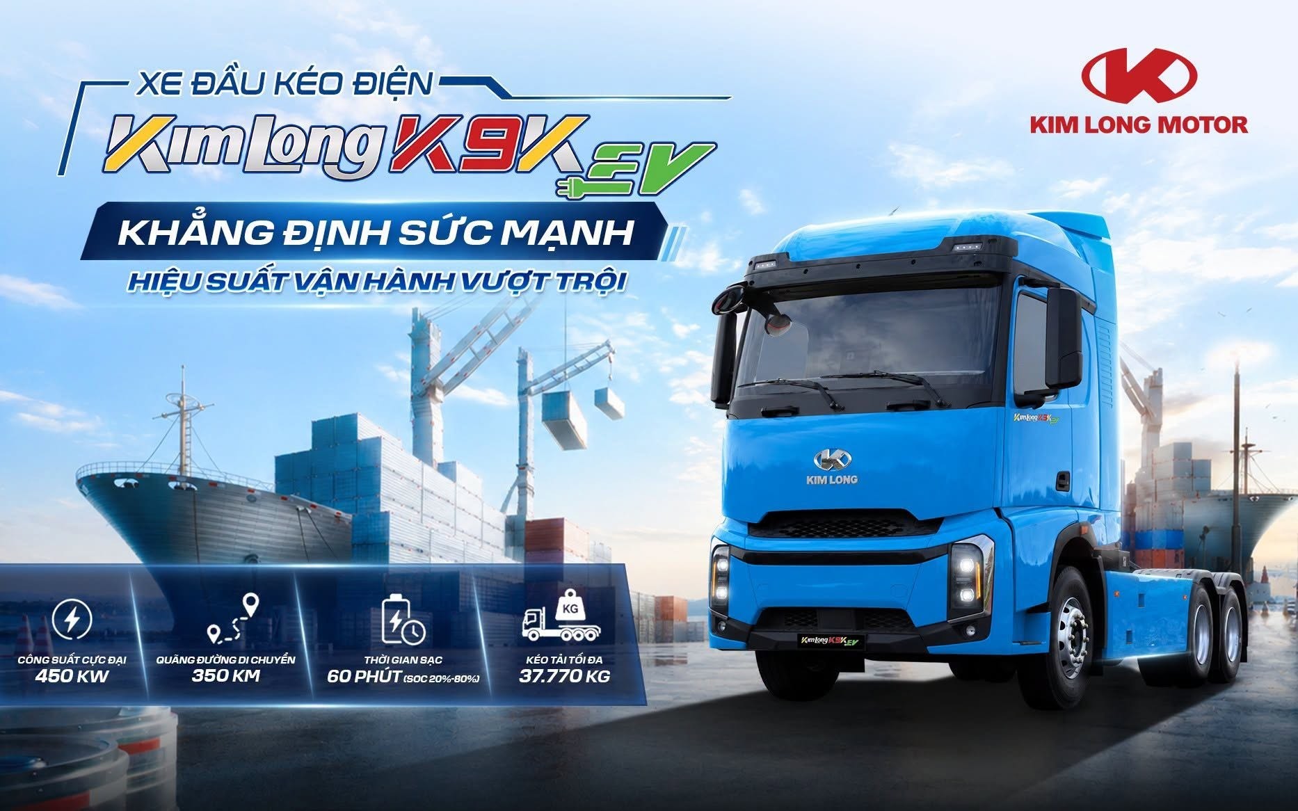 Thông số sức mạnh vận hành của xe đầu kéo điện Kim Long K9K EV